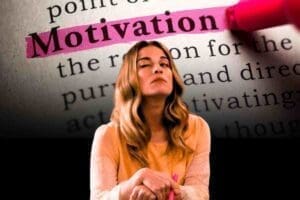 Meme featuring a woman winking with the word 'Motivation' highlighted behind her, looking slightly skeptical about actually being motivated.