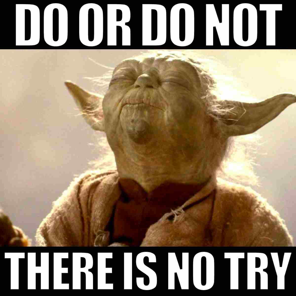 yoda motivation meme Motivational meme featuring a wise green alien figure with the text 'Do or do not, there is no try,' reminding us to channel our inner space wisdom and just go for it!