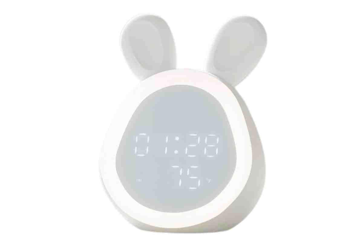 Pottery Barn Wake Up Alarm Clock for Toddlers Adorable alarm clock with bunny ears, perfect for convincing toddlers it's time to sleep or wake up... even if they don't agree!
