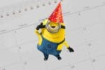 A playful birthday meme featuring a Minion in a party hat saluting in front of a calendar, ready to celebrate with its trademark cuteness and a sprinkle of chaos.