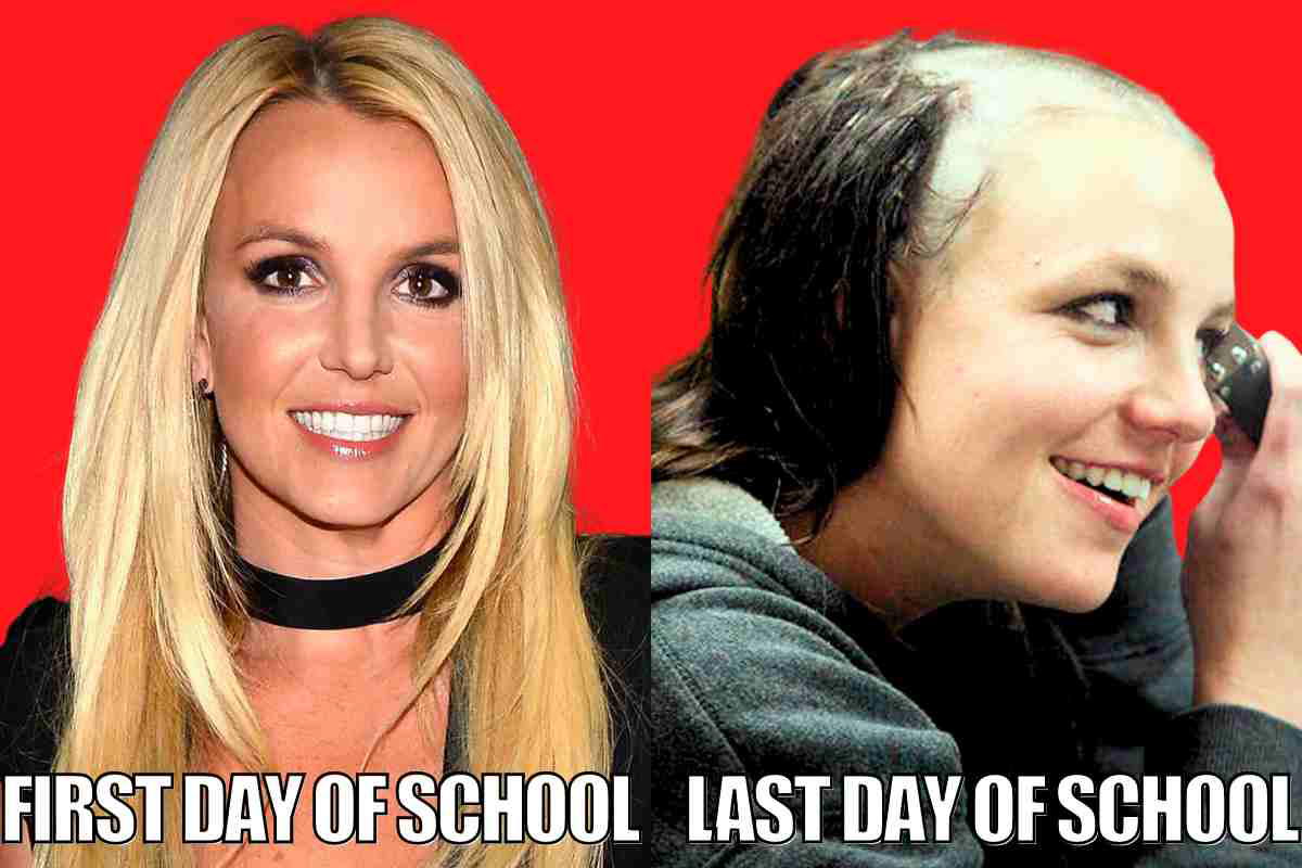 first day last day of school meme Meme comparing a glamorous first day of school look to a comically exhausted last day with buzzed hair, illustrating endofyear student vibes.