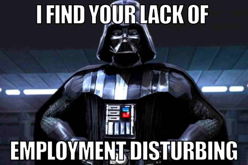 no job meme Meme featuring a famous villain with the text 'I find your lack of employment disturbing,' humorously highlighting job search struggles.