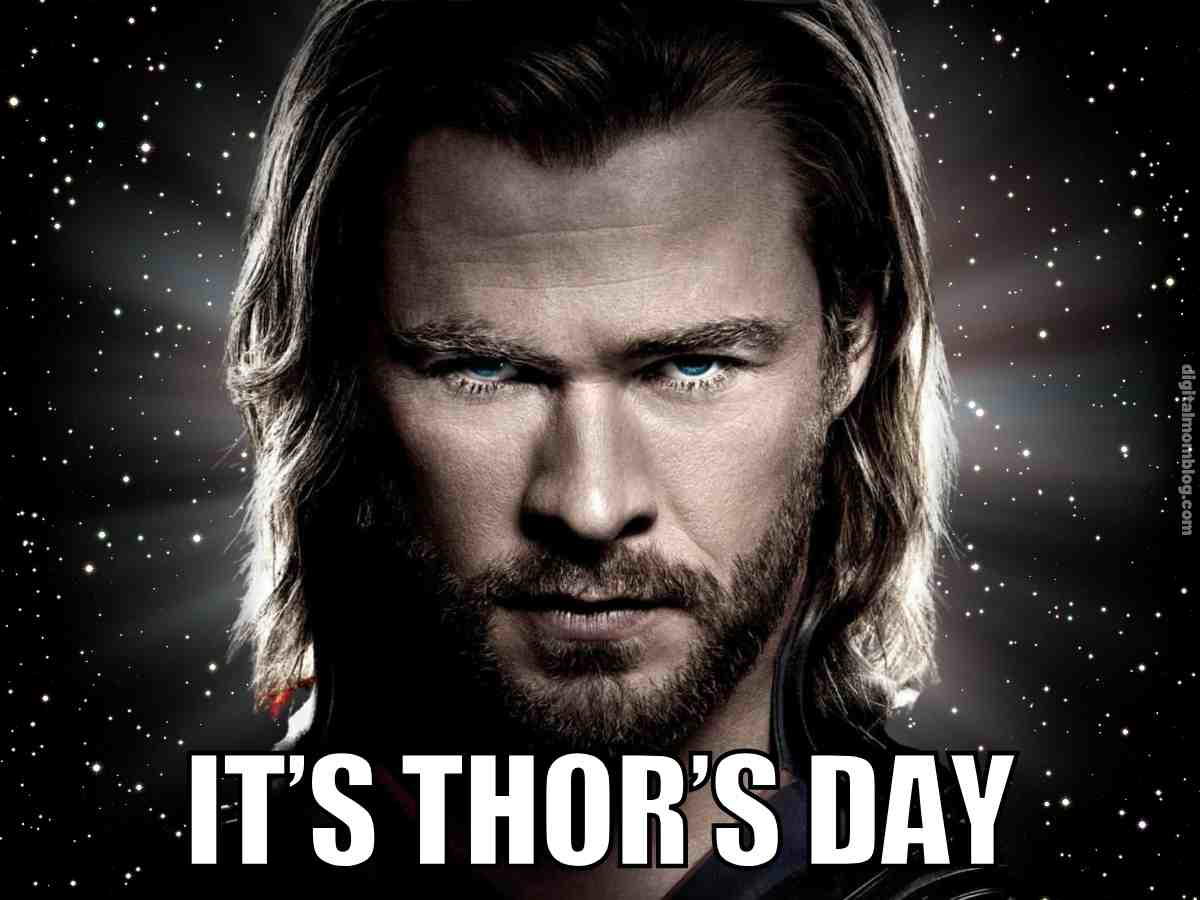 thors day meme thors day meme – intense close-up of Thor against a starry backdrop celebrating Thursday
