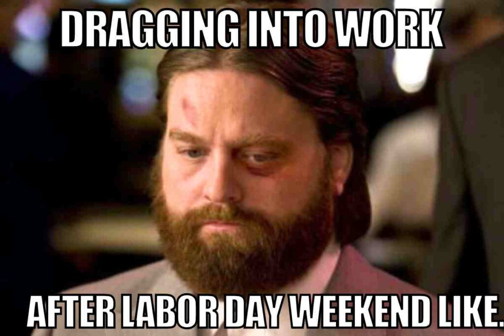 working after labor day meme Meme of a sleepy bearded man with the text: 'Dragging into work after Labor Day weekend like.' Perfectly capturing the postholiday struggle.