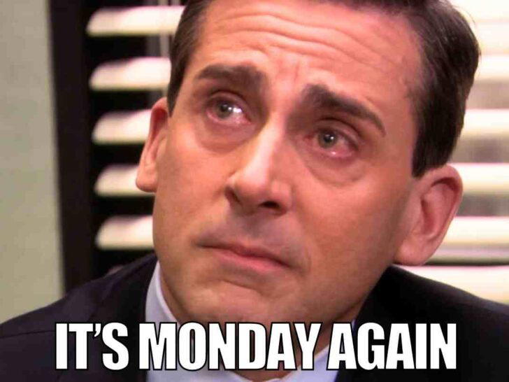 work monday again meme A meme featuring a closeup of a tearyeyed man labeled 'It's Monday Again,' capturing the relatable dread of another workweek.
