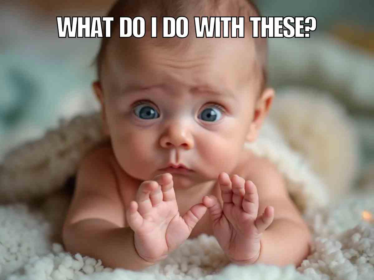 baby meme hands Funny baby meme with serious face reacting to peekaboo game