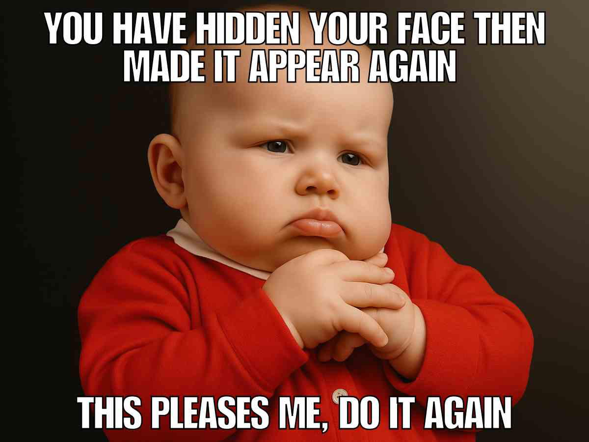 baby meme peekaboo Funny baby meme with confused expression and hands up asking what to do with them