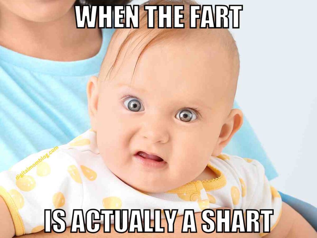 baby shart meme A baby gives a hilariously horrified expression with text overlay saying, 'When the fart is actually a shart,' capturing the essence of an unexpected Thursday meme moment.