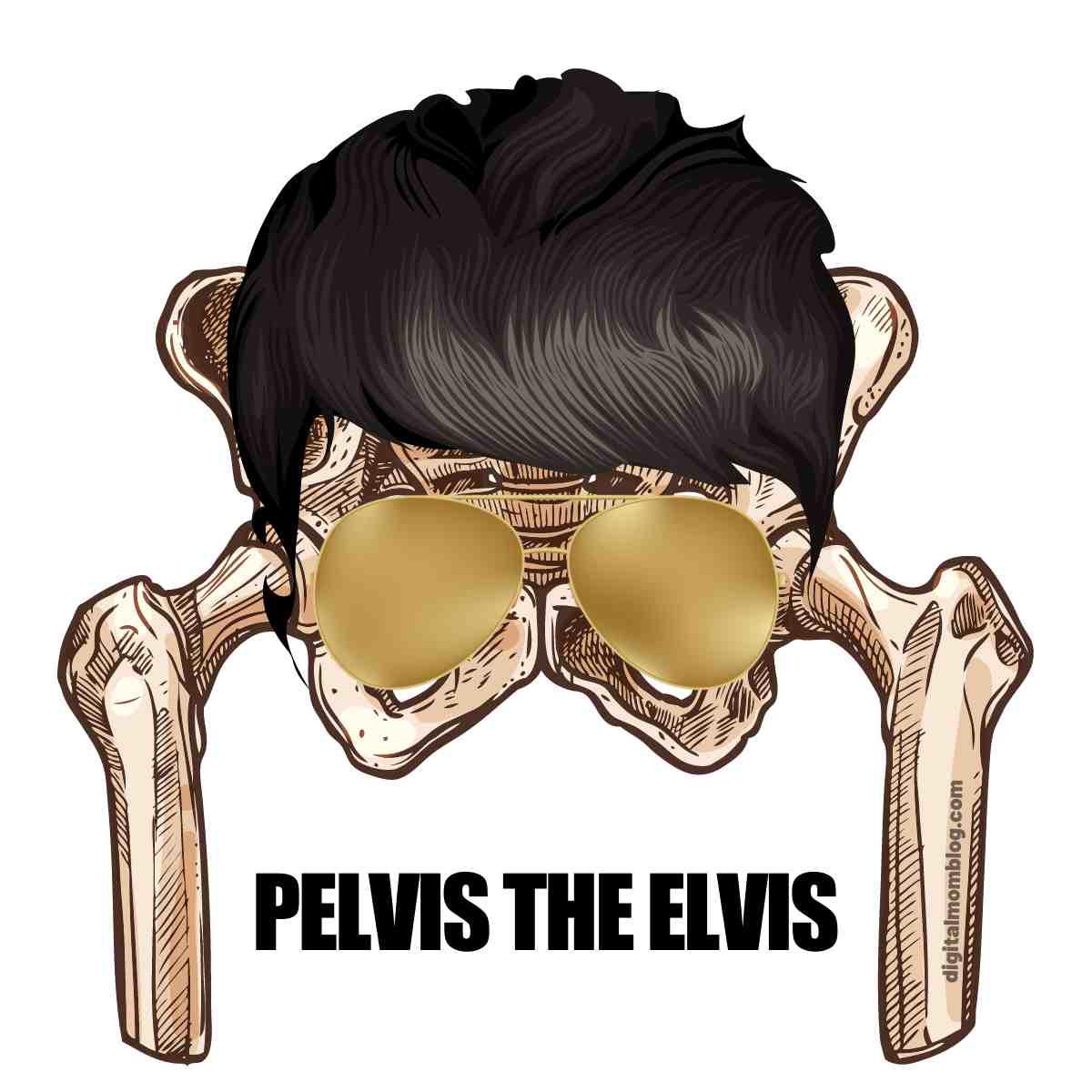 elvis pelvis meme Humorous Elvis meme titled 'Pelvis the Elvis' featuring a pelvis bone with Elvisstyle hair and sunglasses.