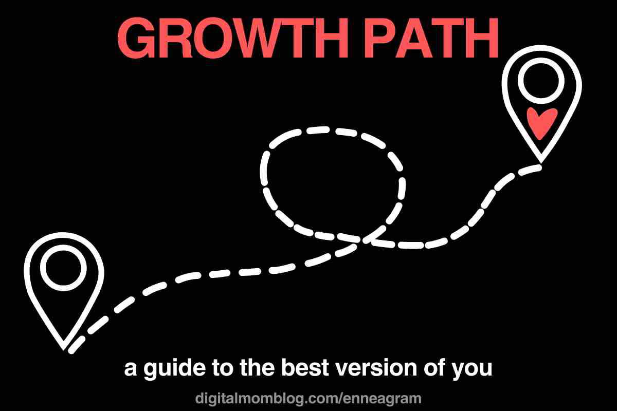 enneagram definition of growth path Comical map illustration titled 'Growth Path,' highlighting a whimsical journey to personal development and Enneagram selfimprovement, complete with a heart destination for those seeking a playful guide to the best version of themselves.