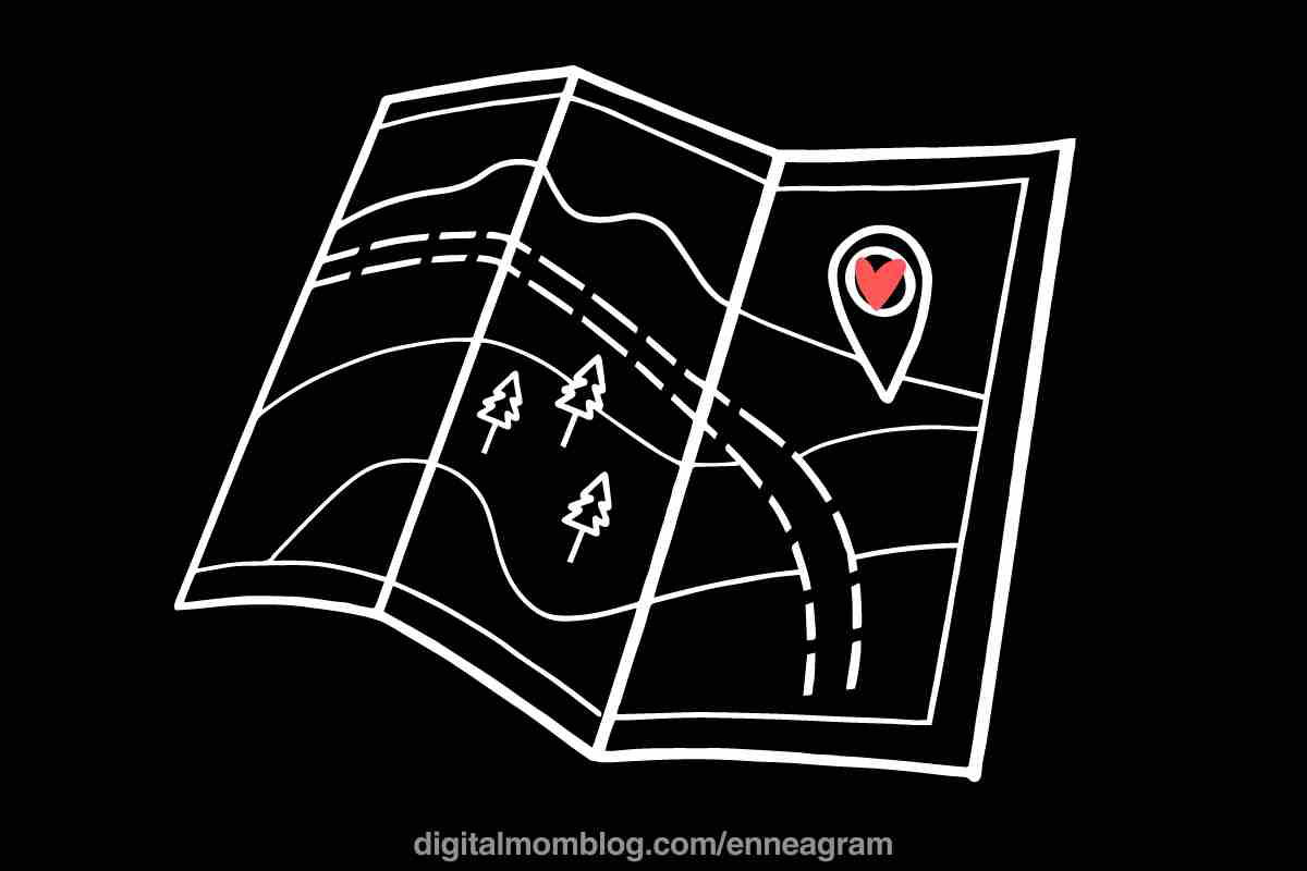 enneagram map Whimsical cartoon map with a heartshaped location pin, suggesting that finding your Enneagram type is like navigating its fiercely guarded secrets—or the local forest.