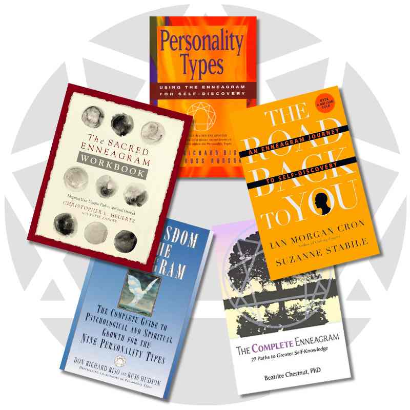 best enneagram books Collage of five enneagram books ready to help you discover why you act like your parents, featuring titles like 'The Sacred Enneagram Workbook' and 'The Road Back to You.'