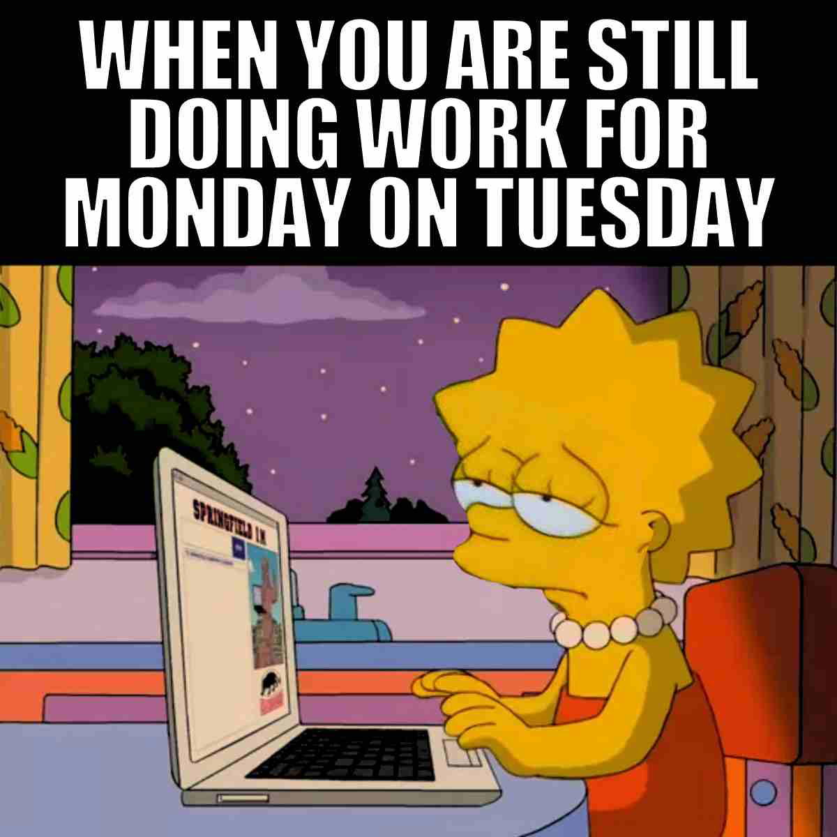 tuesday work meme Tuesday work meme featuring a cartoon kid looking exhausted, working on a laptop with the caption "When you are still doing work for Monday on Tuesday," perfectly capturing Tuesday blues.