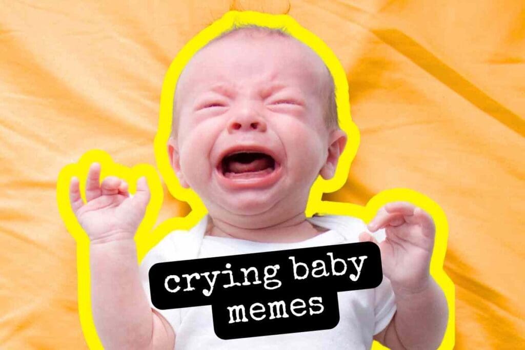 crying baby memes A baby dramatically crying with bright yellow outline, perfect for those "crying baby memes" when life throws a tantrum at you.