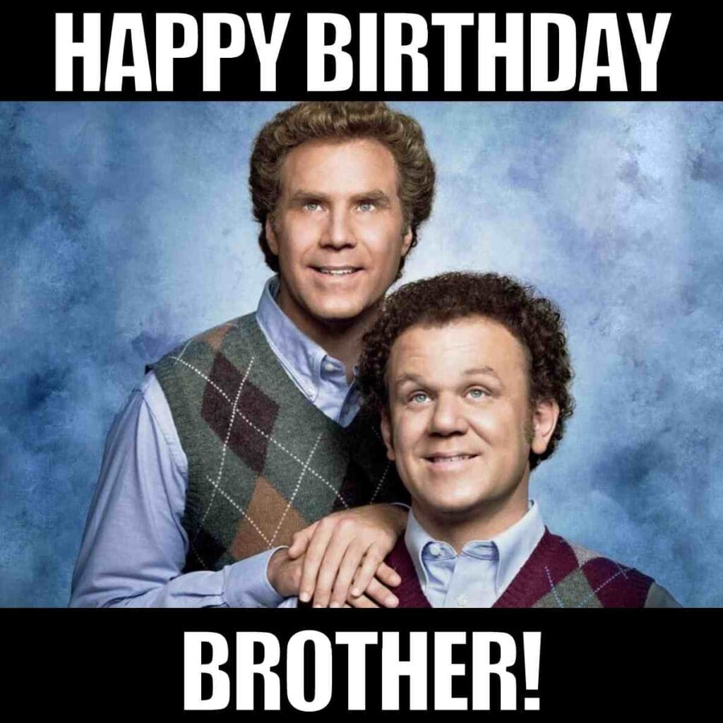 happy birthday brother meme Two men dressed in matching argyle sweaters pose side by side with a classic awkward family photo vibe, under the bold caption 'Happy Birthday Brother!'—the ultimate sibling meme celebrating those glorious brotherly bonds and endless sibling rivalry.