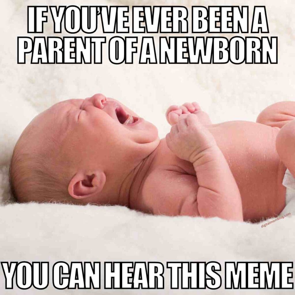 newborn parent meme Meme of a crying newborn baby with text: 'If you've ever been a parent of a newborn, you can hear this meme.' A humorous nod to parents who know the sound all too well.