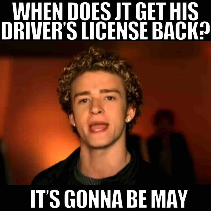 justin timberlake drivers license meme justin timberlake drivers license meme after dwi when does he get his license back? its gonna be may