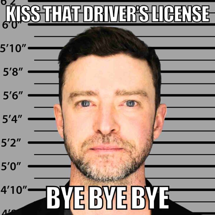 justin timberlake dui meme bye bye bye justin timberlake mug shot meme dui kiss that drivers license bye bye bye