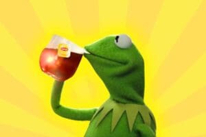 template for kermit tea meme printable with a starburst background