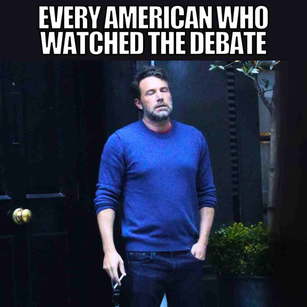 watching the debate meme every american who watched the debate looking like ben affleck smoking cigarette upset