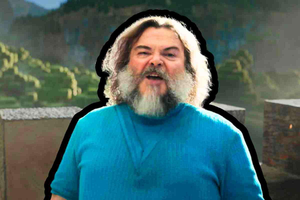 jack black minecraft movie A person with a bushy beard and a joyful expression, seemingly ready to conquer a Minecraft world in style, standing against a pixelated game landscape.