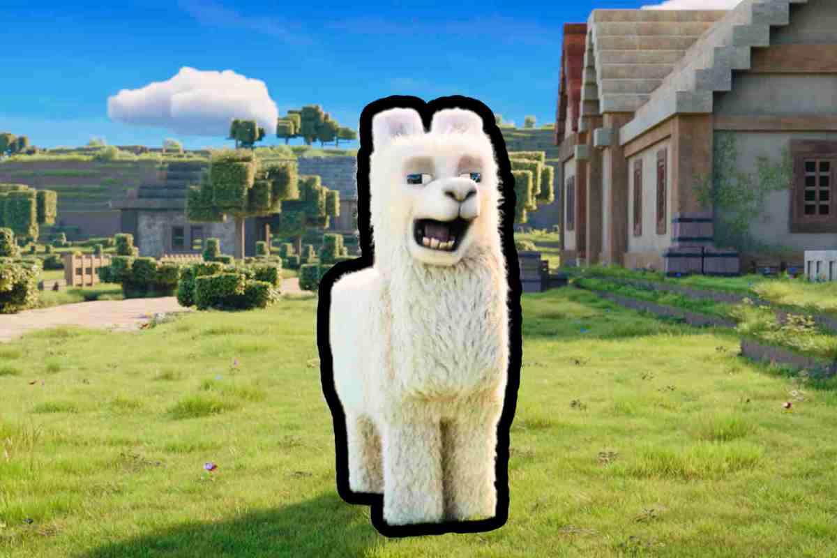 llama minecraft movie A hilariously toothy llama casually struts through a blocky Minecraft village, probably pondering the meaning of cubeshaped trees.