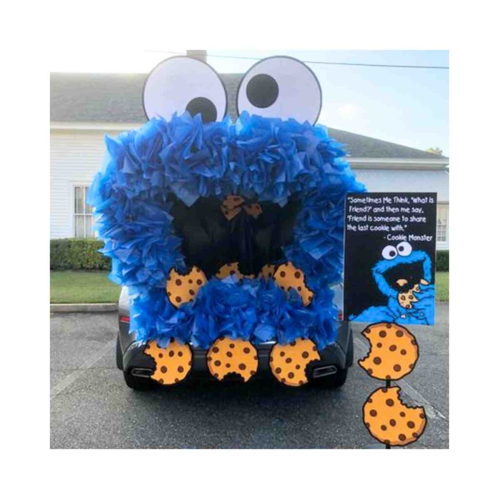 cookie monster trunk or treat idea fun cookie monster with cookies trunk or treat in back of suv