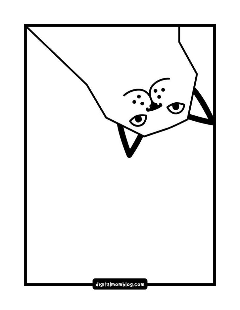 Minimalist line drawing of a cat with a geometric head peeking from the top corner of a large rectangle, with the text 'digitalmomblog.com' at the bottom.