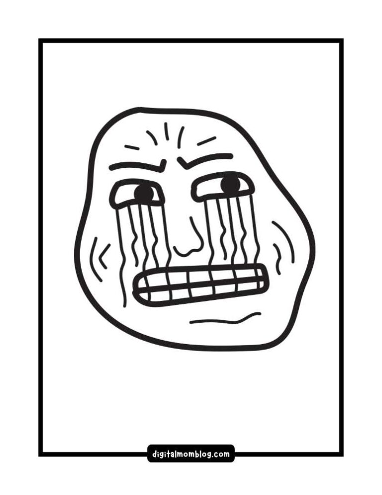Black and white illustration of a meme face showing a distressed expression with tears streaming down from wide, intense eyes and a gritted, squaretooth smile.