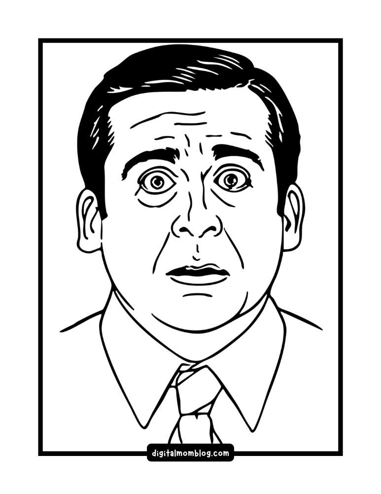 Black and white line drawing of a man with a surprised expression, wearing a suit and tie, with short hair and thick eyebrows.