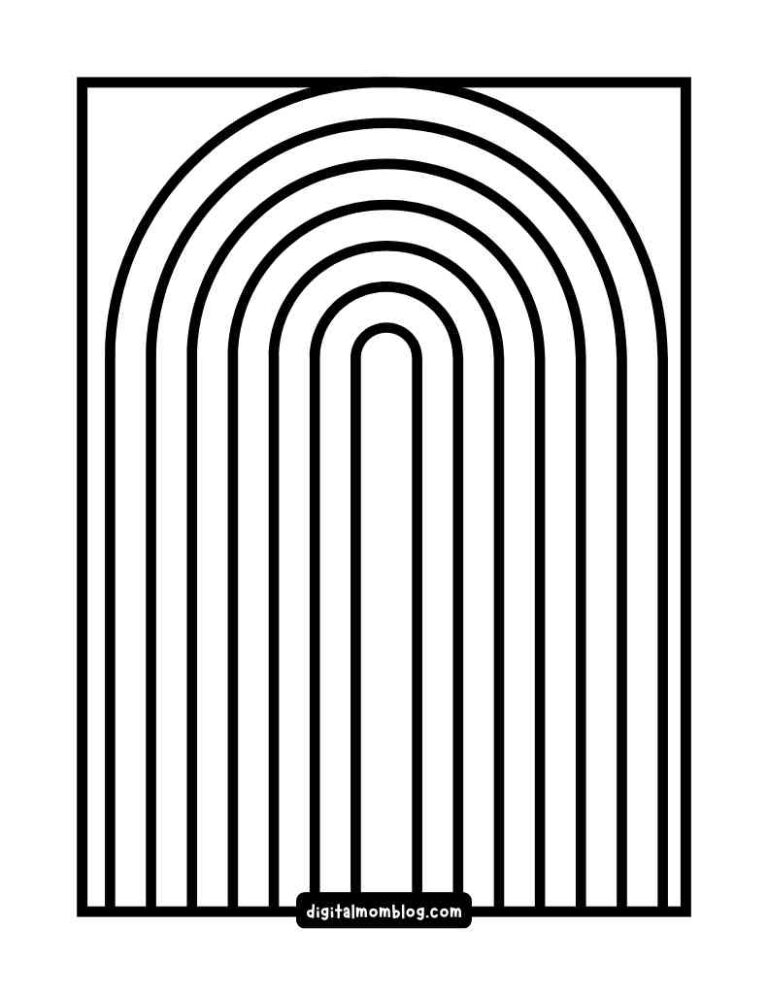 A black and white abstract geometric design featuring a series of concentric arches within a rectangle.