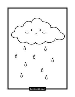 A cute cartoon cloud with a smiling face and raindrops falling beneath it, framed in a black border with the website digitalmomblog.com at the bottom.