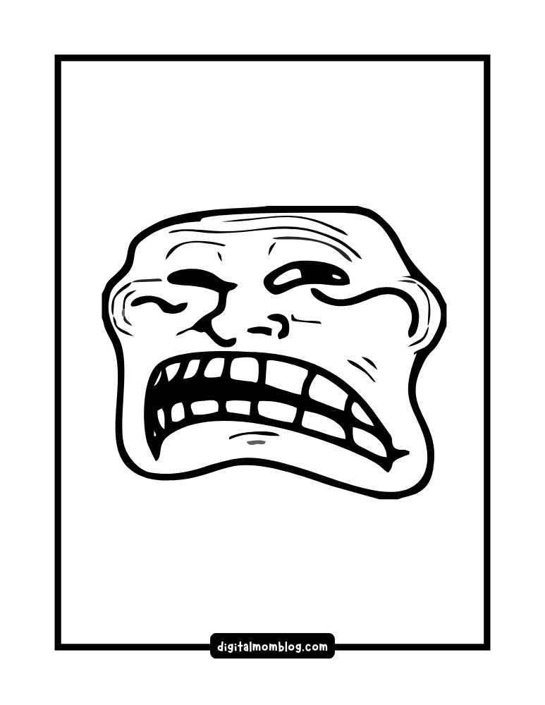 A black and white illustration of a face with an exaggerated grimacing expression, featuring clenched teeth and furrowed brows inside a rectangular frame.