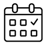 Icon of a calendar page with four squares and a check mark in the top right square.