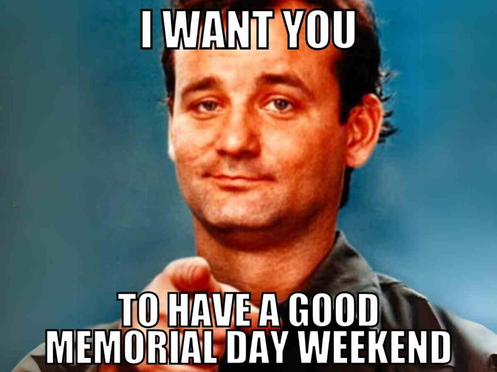 memorial day weekend meme A person pointing towards the camera with text above and below saying, "I want you to have a good Memorial Day weekend."