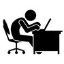 Silhouette of a person sitting at a desk, appearing to be resting their head on their arms, next to a laptop.