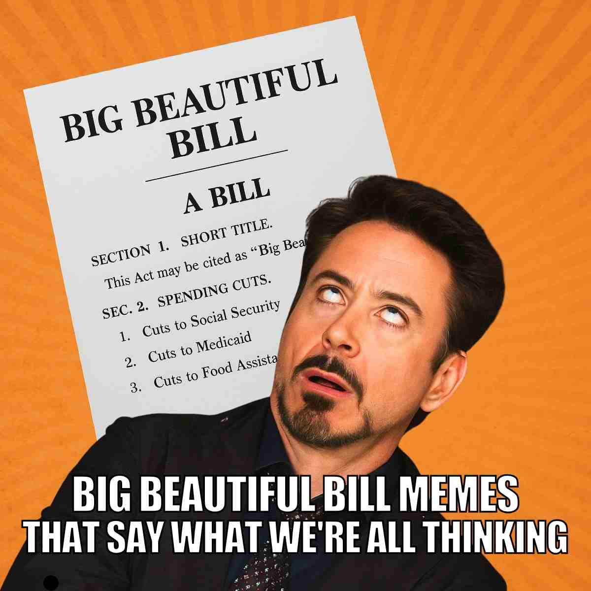 big beautiful bill memes Big Beautiful Bill meme featuring Robert Downey Jr. rolling his eyes with the text Big Beautiful Bill Memes That Say What We're All Thinking