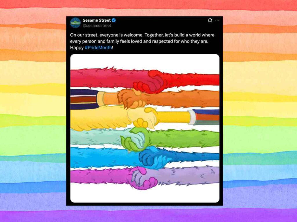 sesame street ally meme Gay rainboholding hands in solidarity and support, featuring sesame street characters in an ally meme