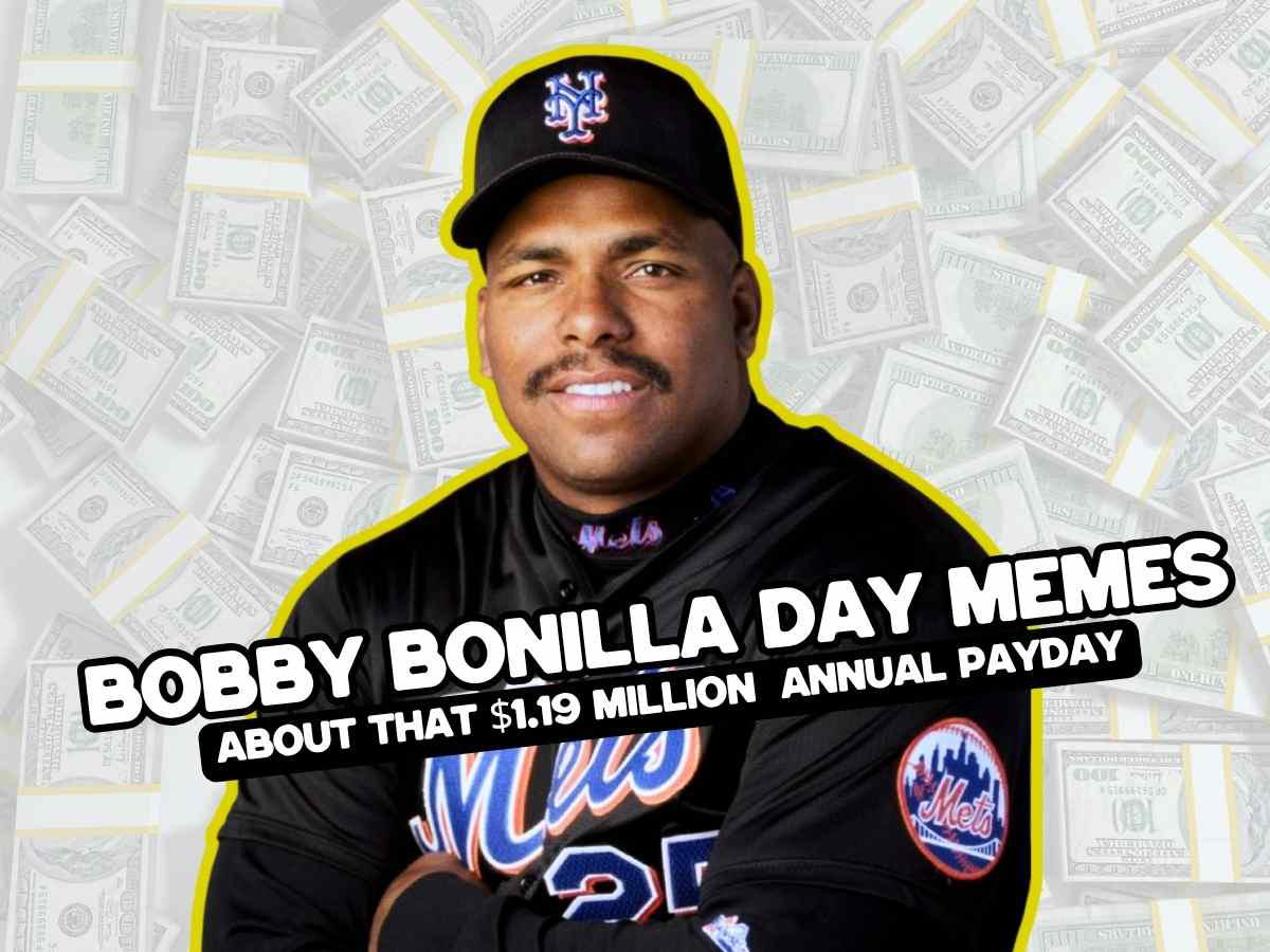 bobby bonilla day memes Bobby Bonilla with yellow outline and dollar bills, meme text reads "Bobby Bonilla Day Memes about that .19 million annual payday"